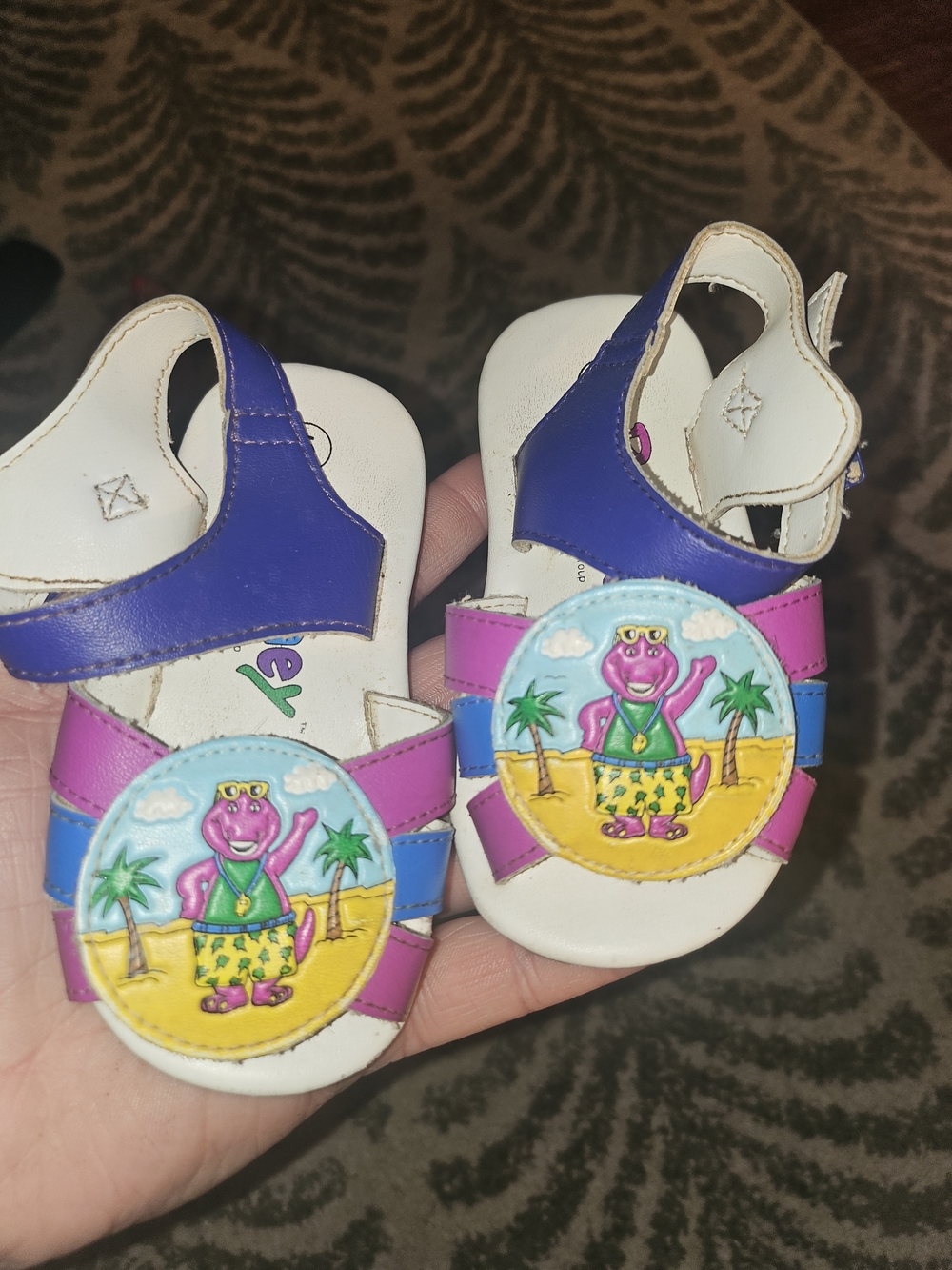 Toddler Purple Pink and Blue Sandals with Beach Character Accent